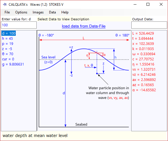 Calculator for the properties of an ocean wave
