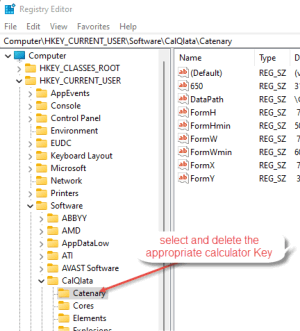 delete calculator from registry