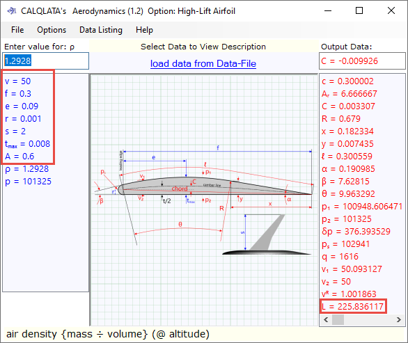 Example calculation for vehicle spoiler