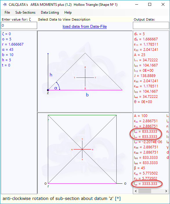 Composite construction calculation results