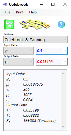 Colebrook calculation for a rough surface