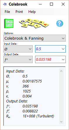 Colebrook Fanning calculator