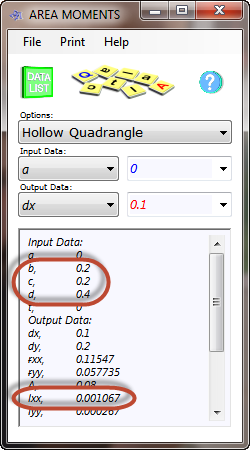 Area moment calculation for longitudinal