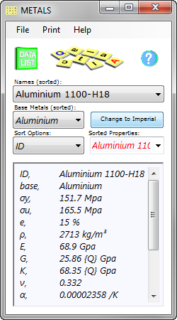 Metal properties database