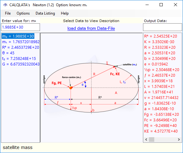 Calculator for Isaac Newton's orbital laws of motion