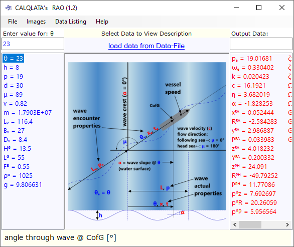 Calculator for the response amplitude operators of a vessel in waves