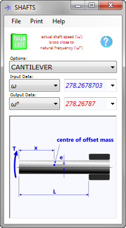 Shaft performance calculator