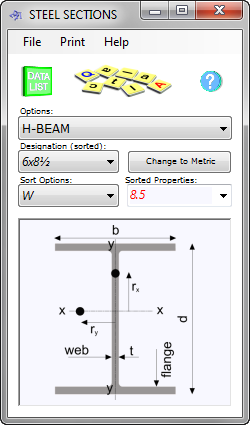 Steel section properties database