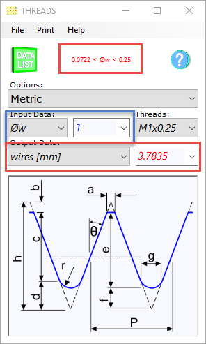 Thread mesurement using wires