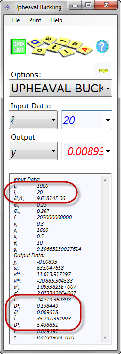 Example calculation for buckled section of pipeline