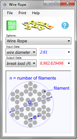 Wire rope calculator